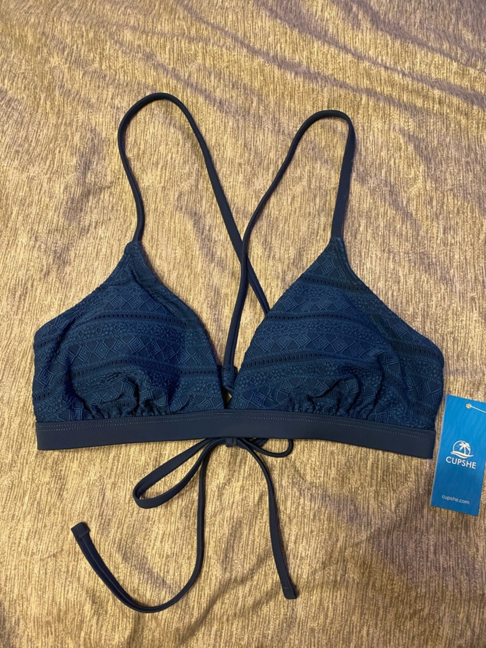 CUPSHE Embroidered Bikini Top Dark Teal Blue Womens Size M NWT